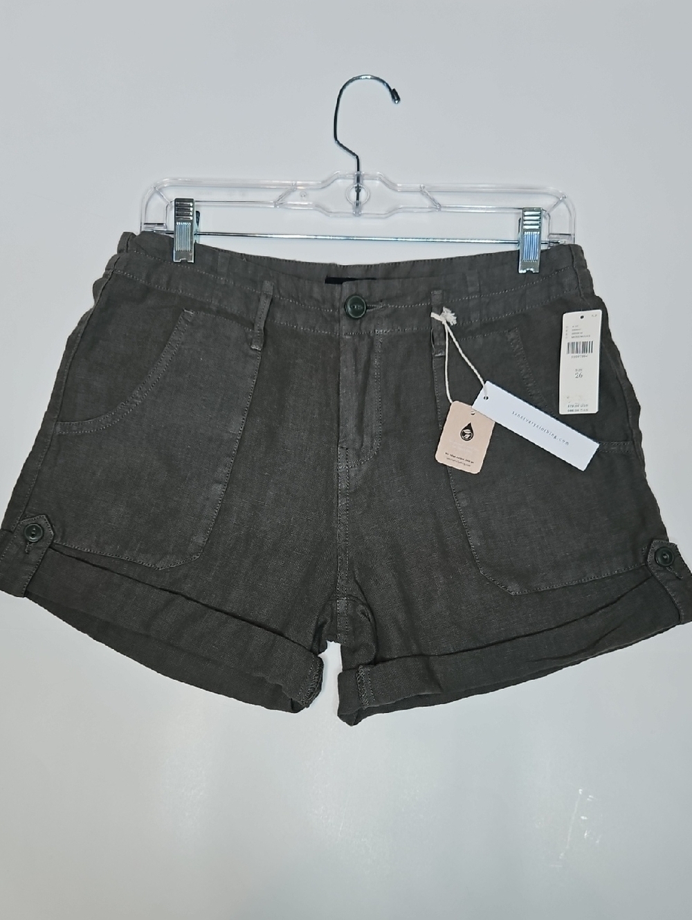 NWT Sanctuary  Olive-Green Moss Roll Cuff Linen Blend Shorts Size 26